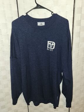 Disney Spirit Jersey Navy Blue Knit Sweater Sz L